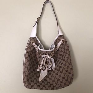 Authentic Gucci Bag - Positano Scarf Shoulder Bag Purse (Tan/White)